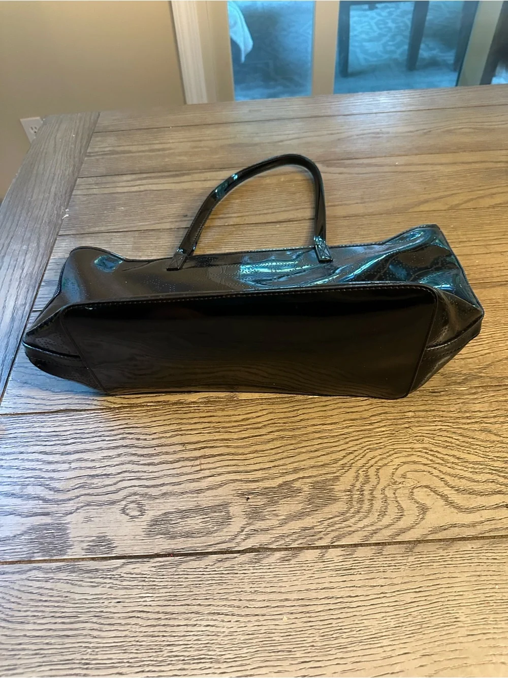 kate spade Black Patent Shoulder Tote with Perforated Pattern